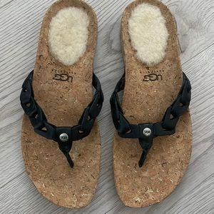 UGG flip flops cork bed black braided strap